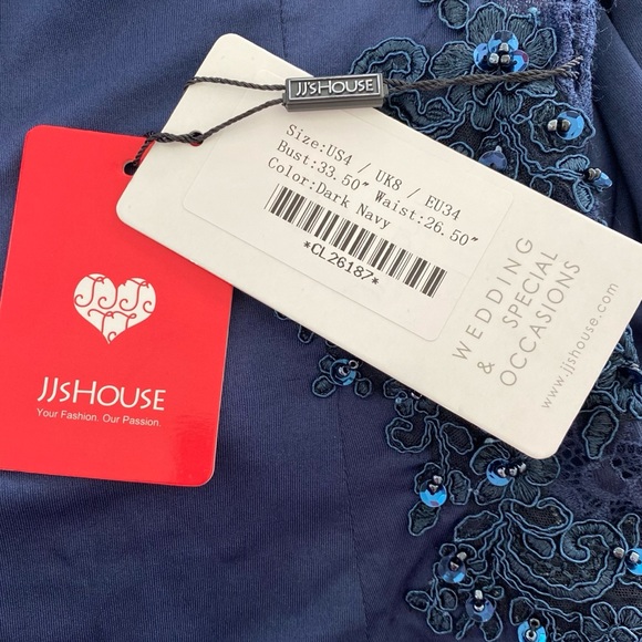 NWT Lace Embellished Beads Trumpet Mermaid Sweep Train Evening Dress Blue 4 - Picture 8 of 11